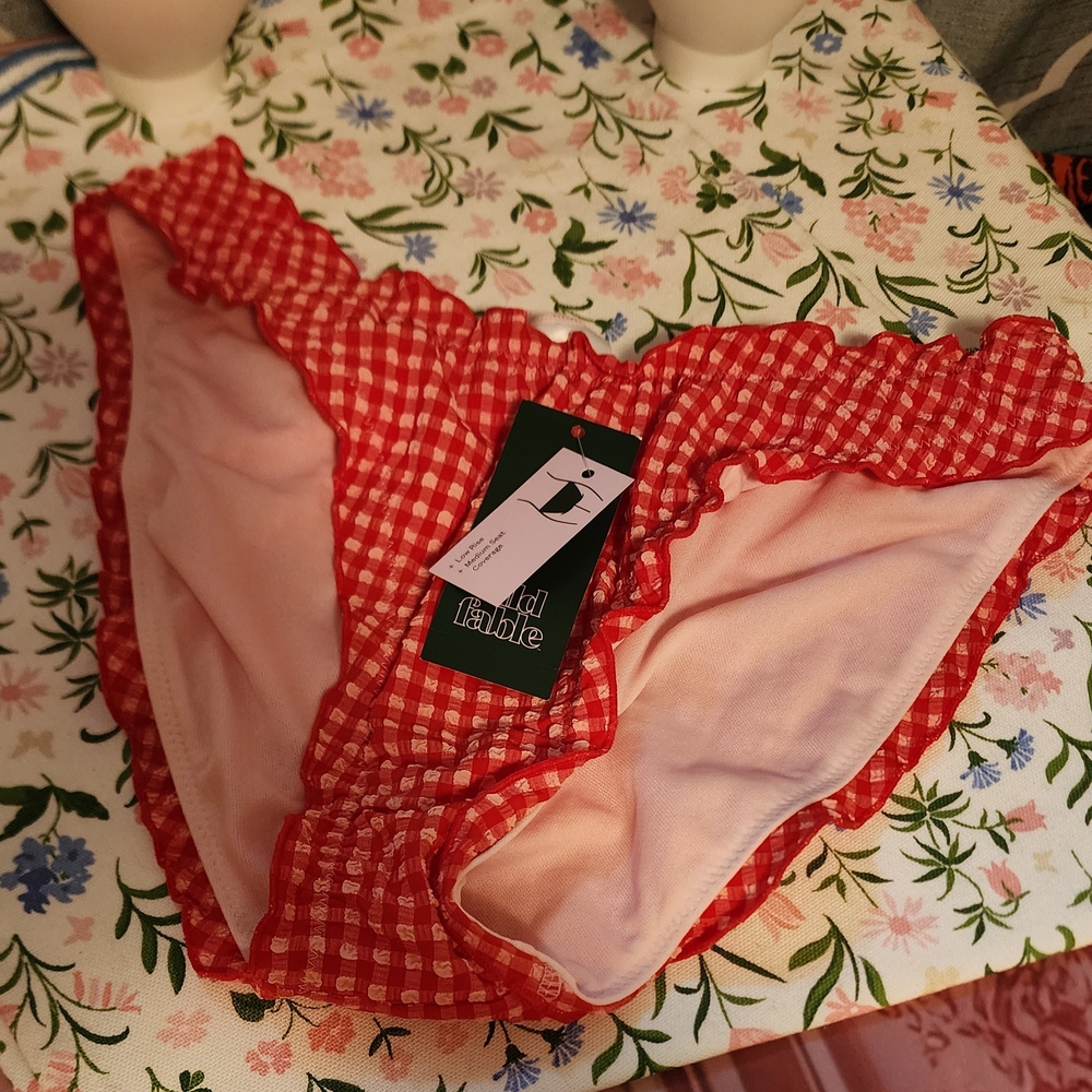 White fable Red Gingham Swim Bottoms